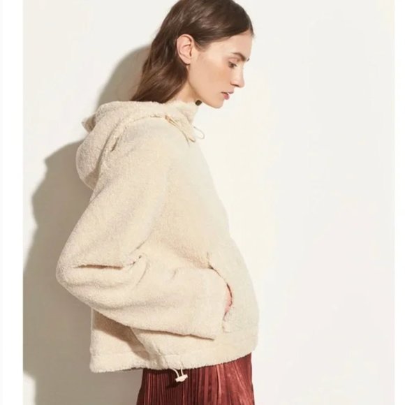 Vince $425 Cream Sherpa Oversized Hooded Pullover Jacket - Picture 2 of 9